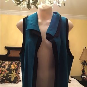 Peacock blue sleeveless long sweater vest